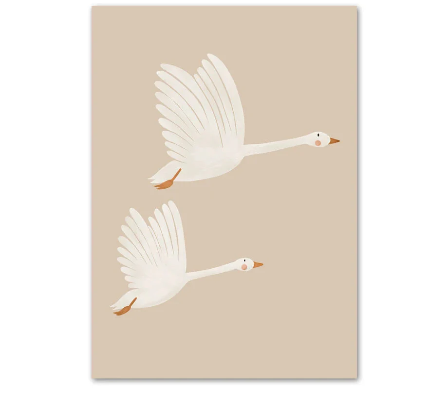 Boho Cartoon Animal Wall Art – Rabbit, Mouse & Goose Nursery Prints, Nordic Canvas Posters for Kids Room Décor