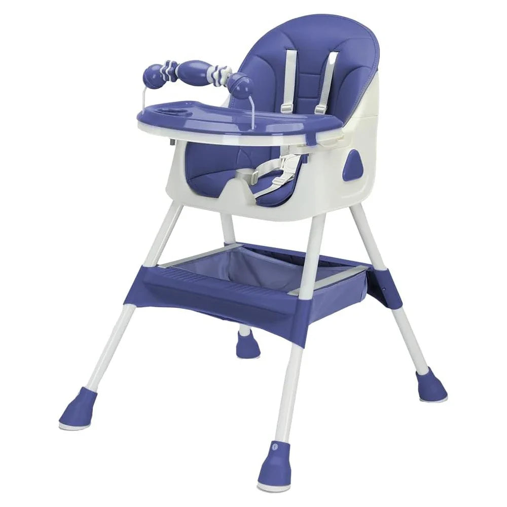 3-in-1 Baby HighChair, Foldable Portable Baby Dining Chairs Eat & Play Convertible High Chair with Double-Layer Dinner Plate