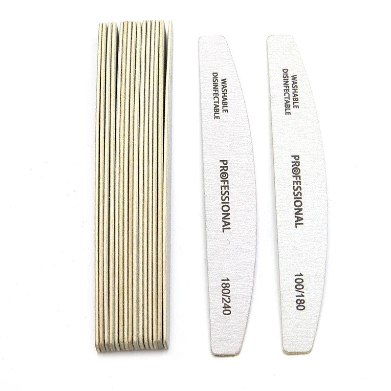 10pcs/Lot Wooden Nail Files Professional 100 180 240 Emery Board Manicure Buffer Grey Boat Double-sided Wooden Pedicure Buffers