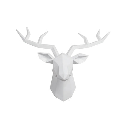 Modern Geometric Deer Head Wall Sculpture – Resin Antler Decor