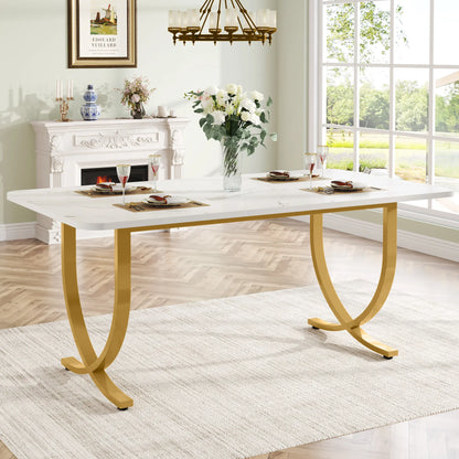 Tribesigns 63-Inch Rectangular Dining Table for 4 to 6, Modern Kitchen Table with Faux Marble Table Top, White Dinner Tables