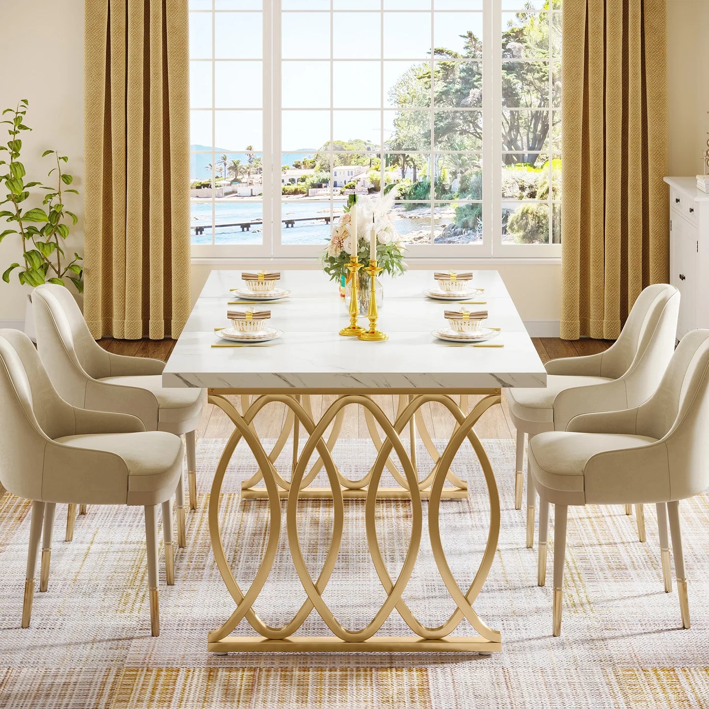 Tribesigns 63-Inch Rectangular Dining Table for 4 to 6, Modern Kitchen Table with Faux Marble Table Top, White Dinner Tables