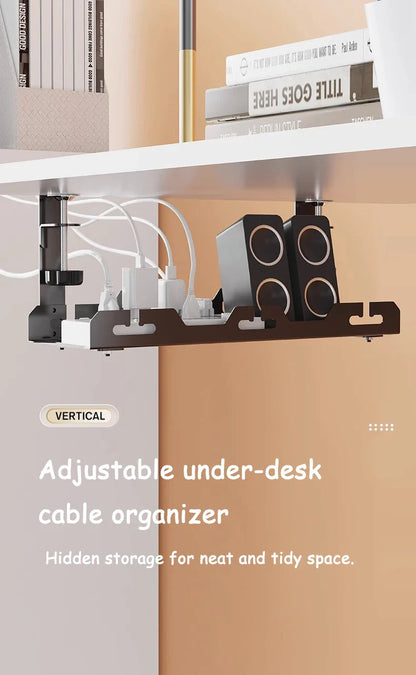 Telescopic Under Desk Cable Management Tray – Metal Under Table Storage Rack for Home Office, Router & Power Strip Organizer
