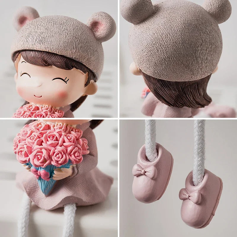 Nordic Cute Resin Hanging Dolls – Sitting Figurine Ornaments