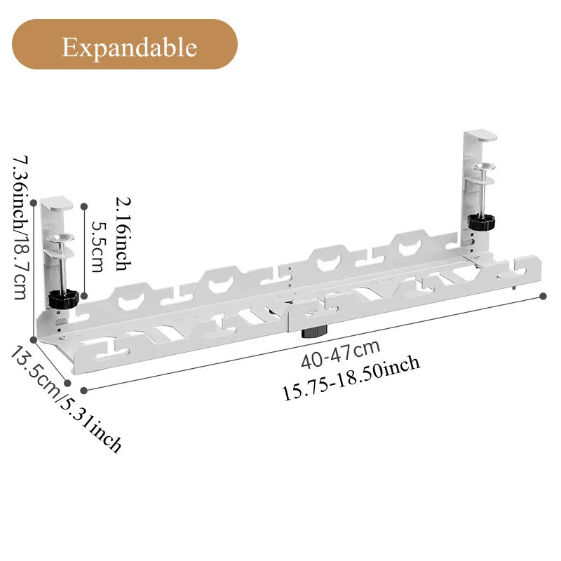 Telescopic Under Desk Cable Management Tray – Metal Under Table Storage Rack for Home Office, Router & Power Strip Organizer