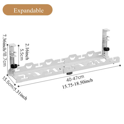 Telescopic Under Desk Cable Management Tray – Metal Under Table Storage Rack for Home Office, Router & Power Strip Organizer
