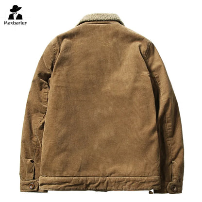 Men’s Corduroy Fleece-Lined Winter Jacket – Warm Casual Coat, Retro Korean Style in Grey, Green, Coffee & Tan