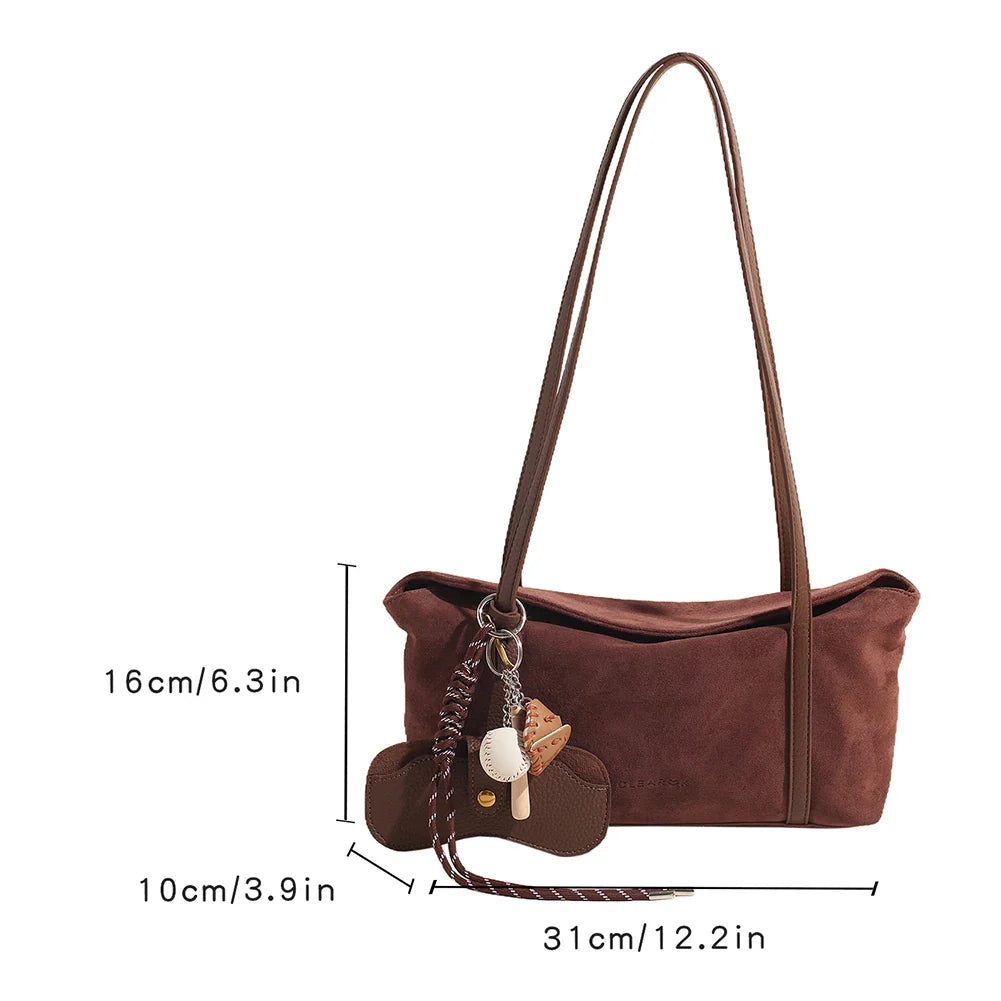 Autumn and Winter Vintage Women's Bag Suede Shoulder Bag Luxury Designer Top Handle Clutch Bag Purse for Women Retro Handbags