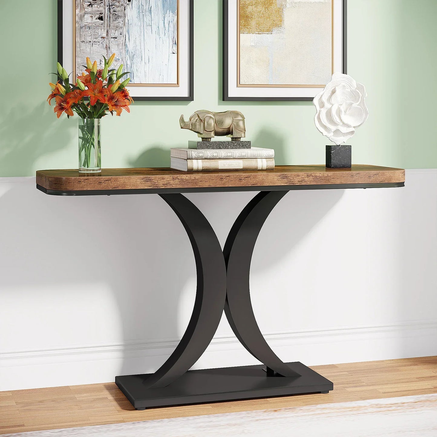 Tribesigns Industrial Console Table, 40 inch Narrow Entryway Foyer Table with Geometric Base, Rustic Hallway Accent Table