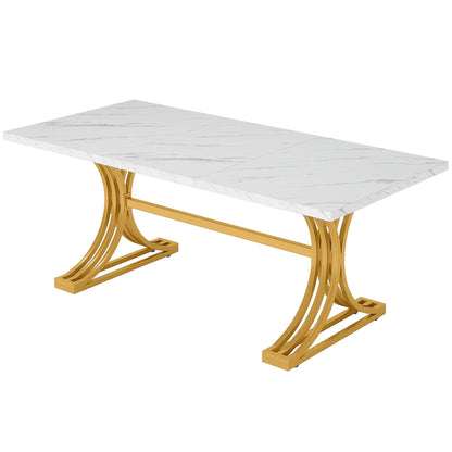 Tribesigns 63-Inch Rectangular Dining Table for 4 to 6, Modern Kitchen Table with Faux Marble Table Top, White Dinner Tables