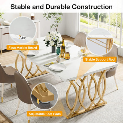 Tribesigns 63-Inch Rectangular Dining Table for 4 to 6, Modern Kitchen Table with Faux Marble Table Top, White Dinner Tables