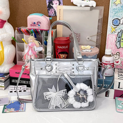 Italife Small Red Ita Bag Crossbody with Ribbon Women Kawaii Clear Cute Shoulder Bag Student Girl Heart Ita Bag with Insert H202