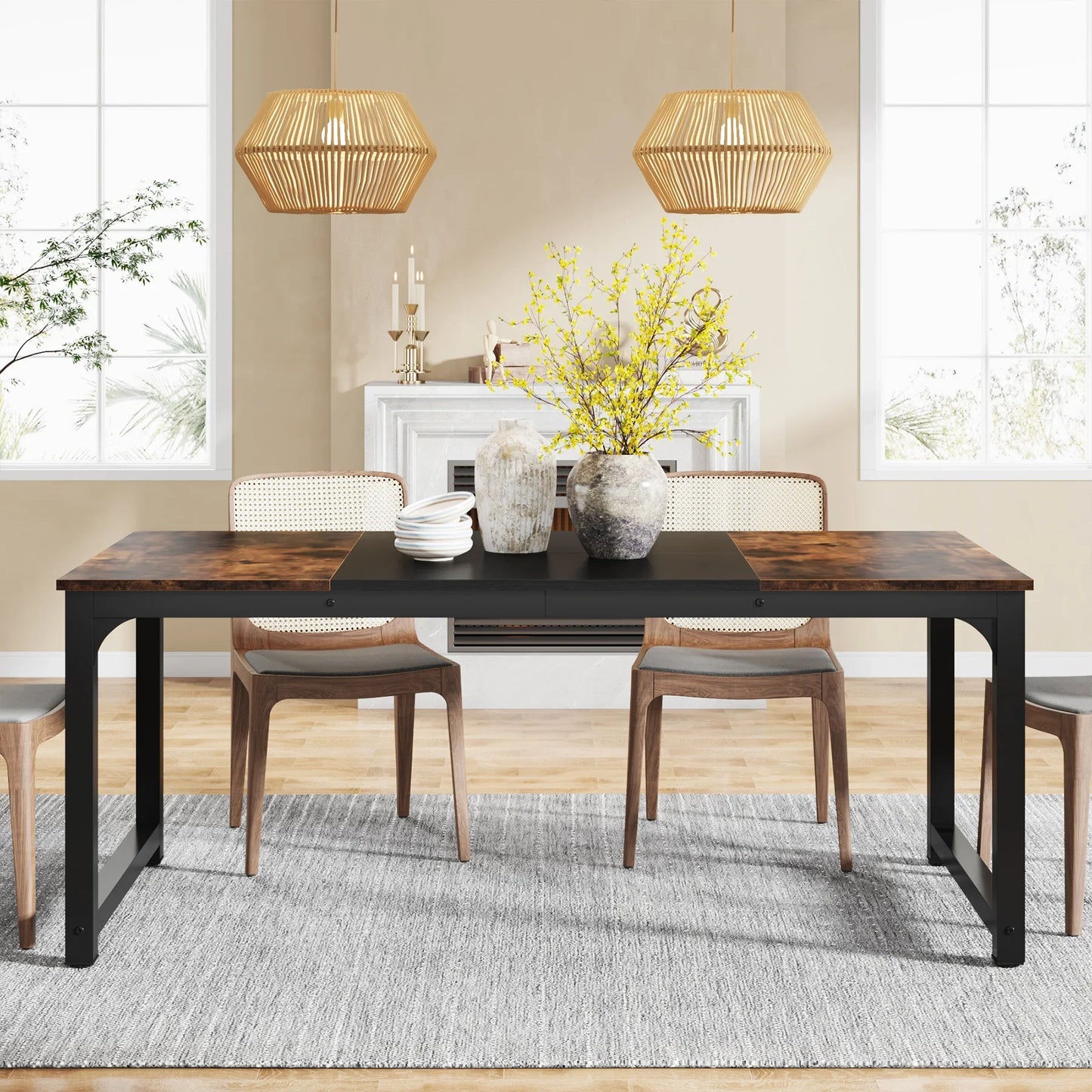 Tribesigns 63"x31.5" Dining Table, Industrial Kitchen Table for 6-8 Person, Rectangular Dinner Table for Dining Room Kitchen