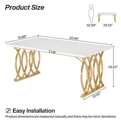 Tribesigns 63-Inch Rectangular Dining Table for 4 to 6, Modern Kitchen Table with Faux Marble Table Top, White Dinner Tables