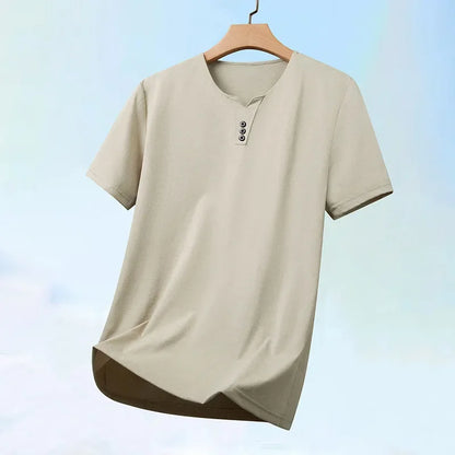 Men’s Three-Button V-Neck T-Shirt – Business Casual Summer Short Sleeve Top (S–4XL)