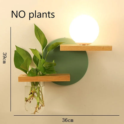 Modern Wooden LED Wall Lamp – Creative Plant & Decor Shelf Light (17 Styles)