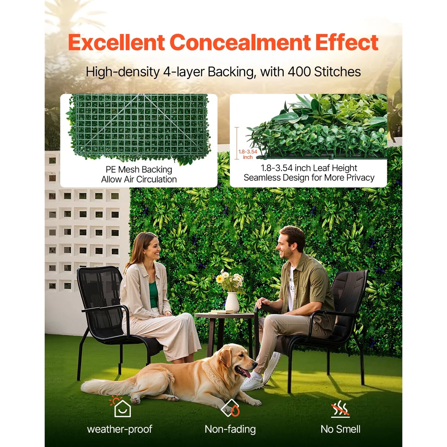 VEVOR Artificial Grass Wall Panels 3D Combination Greenery Boxwood  Panel for Privacy Backdrop Wall Hedge Screen for Garden