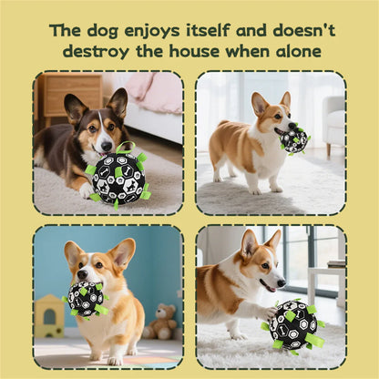Interactive Dog Bell Ball Toy – Soft Fleece Training & Play Football