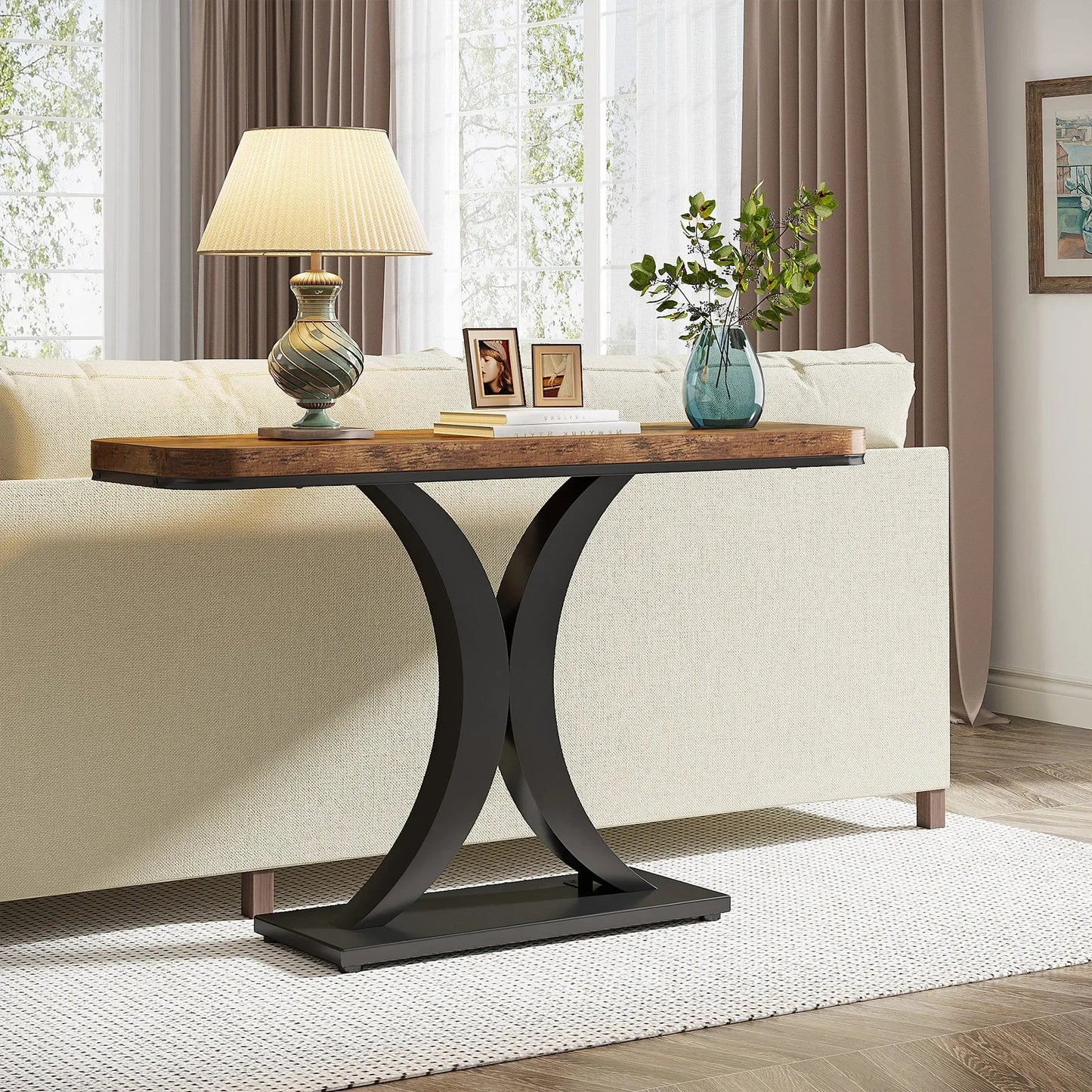 Tribesigns Industrial Console Table, 40 inch Narrow Entryway Foyer Table with Geometric Base, Rustic Hallway Accent Table