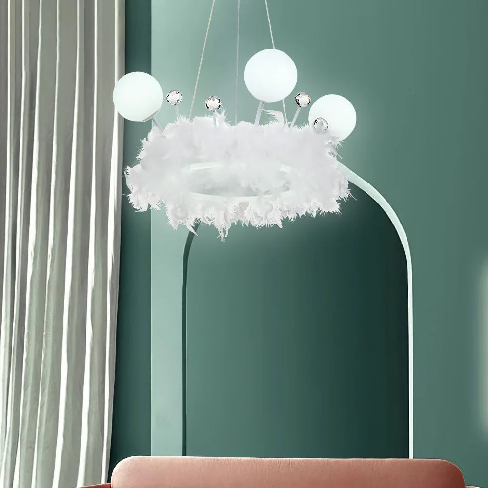 KOMORE Feather LED Pendant Light with Crystal Balls 18W 1980lm for Kitchen Living Room Hallway Entryway