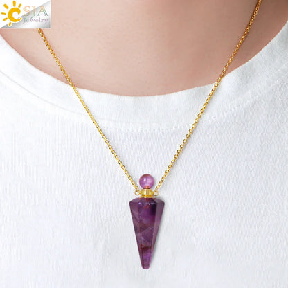 Natural Stone Cone Perfume Bottle Necklace