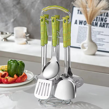 7-Piece Stainless Steel Spatula & Spoon Set with Heat-Resistant Ceramic Handles