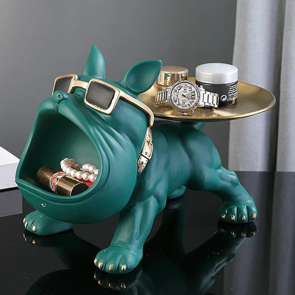 Bulldog Storage Tray Sculpture – Cool Resin Dog Decor with Tray