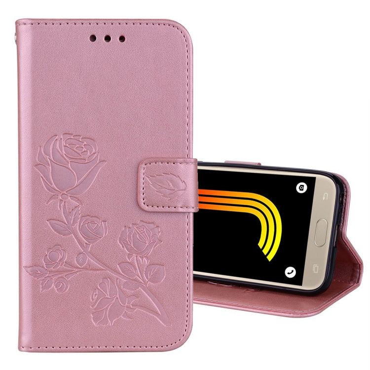 For Galaxy J3 (2017) / J330 (EU Version) Roses Pressed Flower Pattern Horizontal Flip Leather Case with Holder & Card Slots & Wallet, For Samsung Galaxy J3 (2017) / J330 (EU Version)