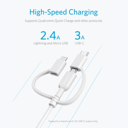 ANKER 3 in 1 8 Pin + Micro USB + USB-C / Type-C Interface MFI Certificated Data Cable