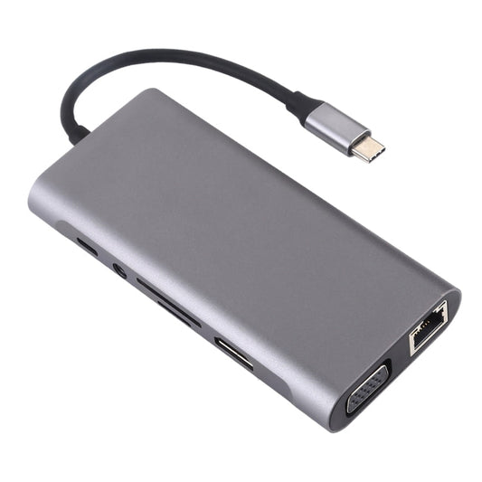 11 in 1 VGA + LAN Port + 4 x USB 3.0 + SD / TF Card + HDMI + Audio Port + USB-C / Type-C Female to USB-C / Type-C HUB Adapter, 11 Ports to Type-C