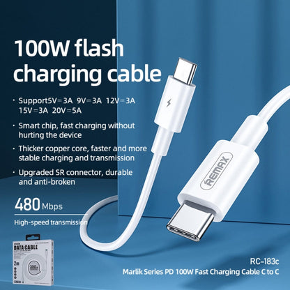 REMAX Marlik Series RC-183c PD 100W USB-C / Type-C to USB-C / Type-C Interface Fast Charging Data Cable, Cable Length: 2m, 2m