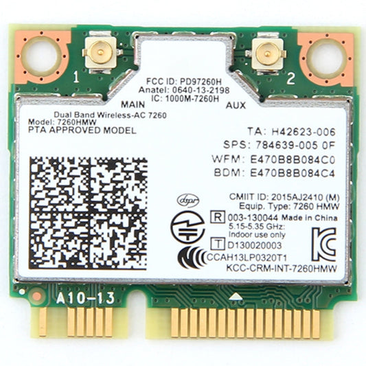 Dual Band Wireless Wifi Card for Intel 7260HMW Mini PCI-E 2.4G / 5Ghz WLAN Bluetooth 4.0 Wifi Card 802.11 ac / a / b / g / n, 7260HMW