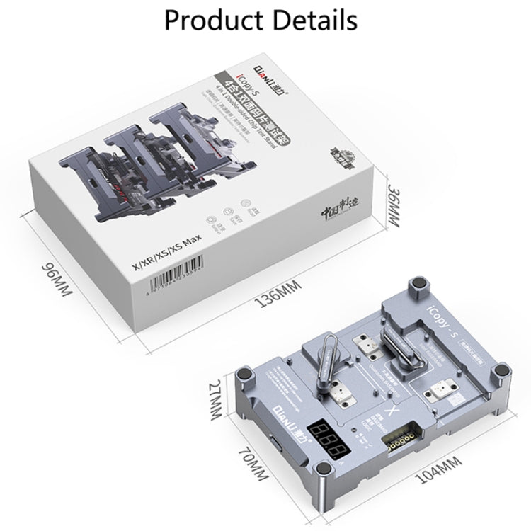 Qianli iCopy-S Double Sided Chip Test Stand 4 in1 Logic Baseband EEPROM Chip Non-removal For iPhone X / XS / XR / XS Max, For iPhone X / XS / XR / XS Max