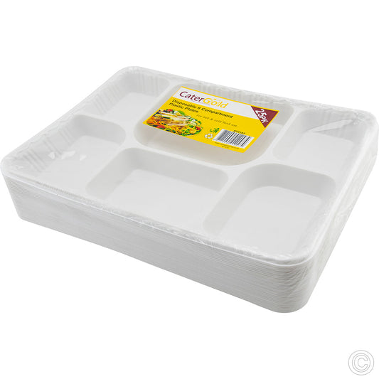 Premium 6Compartment Plastic Food Trays Pack of 25