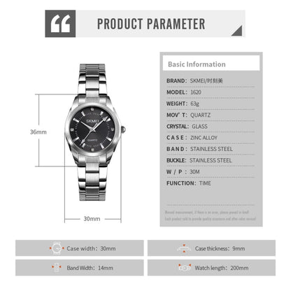 SKmei 1620 Delicate Rhinestone Creative Casual Waterproof Quartz Women Watch Steel Strap Watch