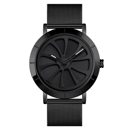SKMEI 9204 Fashion Skeleton Rotating Dial Waterproof Business Mesh Belt Quartz Watch Men Watch