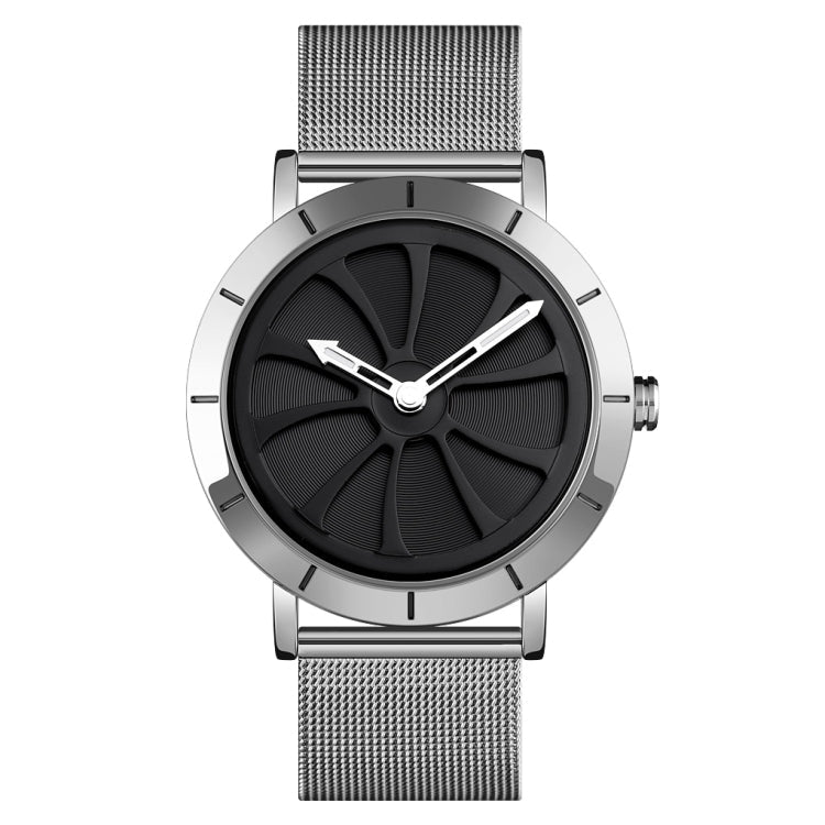 SKMEI 9204 Fashion Skeleton Rotating Dial Waterproof Business Mesh Belt Quartz Watch Men Watch