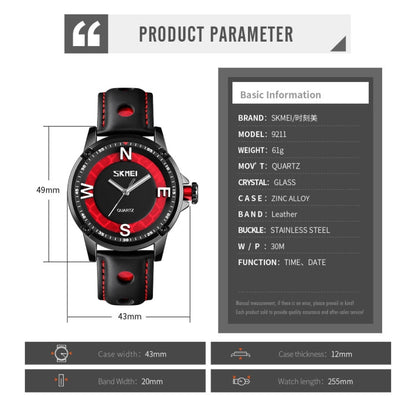 SKMEI 9211 Fashion Sports Stereo Dial Luminous Pointer Creative Watch Business Trend Men Quartz Watch