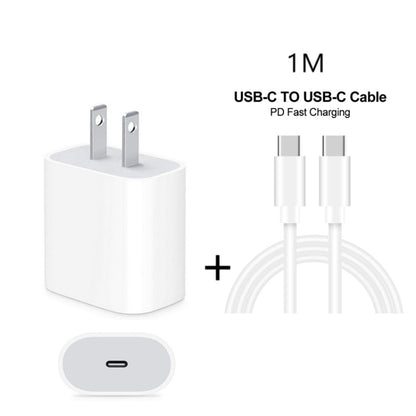 2 in 1 Single USB-C / Type-C Port Travel Charger + 3A PD 3.0 USB-C / Type-C to USB-C / Type-C Fast Charge Data Cable Set, Cable Length: 1m, 18W 1m