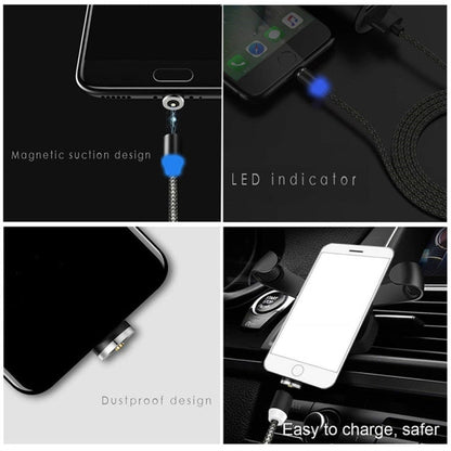 2 in 1 USB to 8 Pin + Micro USB Magnetic Metal Interface Nylon Braided Charging Cable, Length: 1m, 1m
