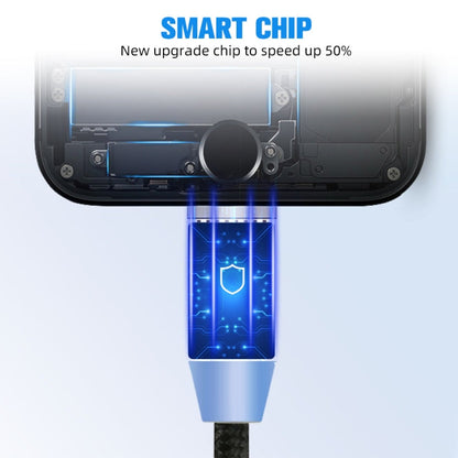 2 in 1 USB to 8 Pin + Micro USB Magnetic Metal Interface Nylon Braided Charging Cable, Length: 1m, 1m