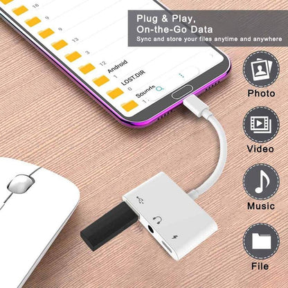 3 in 1 USB-C OTG Adapter with 3.5mm Headphone Jack, Compatible for iPad Pro and Type-C Jack Phone, 3 in 1