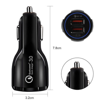 Qc3.0 Dual USB Car Charger + 8 Pin Fast Charging Line Car Charging Kit, 8 Pin (Black), 8 Pin (White)