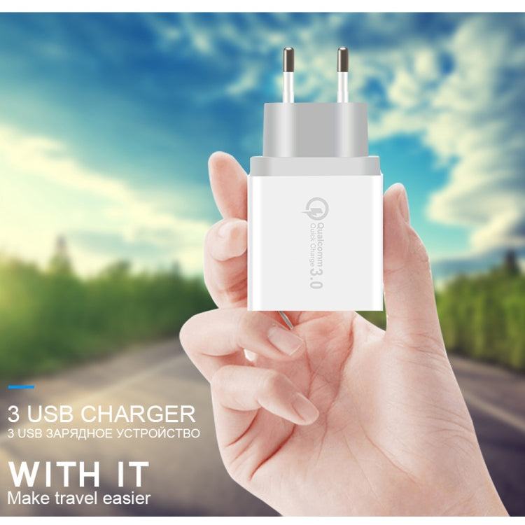 SDC-30W 2 in 1 USB to USB-C / Type-C Data Cable + 30W QC 3.0 USB + 2.4A Dual USB 2.0 Ports Mobile Phone Tablet PC Universal Quick Charger Travel Charger Set, EU Plug, with USB-C / Type-C Cable, EU Plug