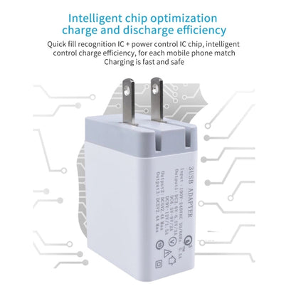 SDC-30W 2 in 1 USB to 8 Pin Data Cable + 30W QC 3.0 USB + 2.4A Dual USB 2.0 Ports Mobile Phone Tablet PC Universal Quick Charger Travel Charger Set,  US Plug, with 8 Pin Cable, US Plug