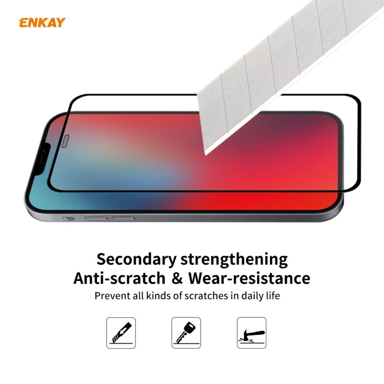 For iPhone 12 Hat-Prince ENKAY ENK-PC0682 Liquid Silicone Straight Edge Shockproof Case + 0.26mm 9H 2.5D Full Glue Tempered Glass Film, For iPhone 12