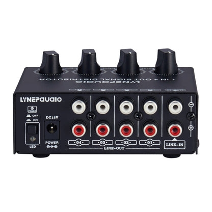 1-In 4-Out Front Stereo Signal Amplifier, Independent Output Volume Adjustment RCA Interface No Loss  Allocator, US Plug, B029