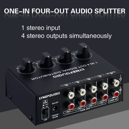 1-In 4-Out Front Stereo Signal Amplifier, Independent Output Volume Adjustment RCA Interface No Loss  Allocator, US Plug, B029