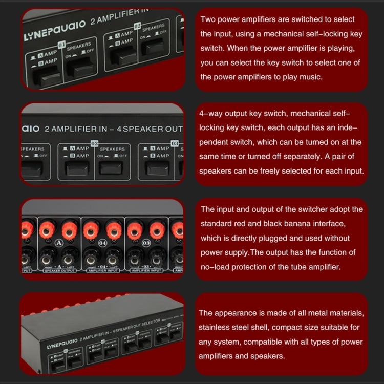 2-in 4-out Power Amplifier Speaker Switcher Splitter Comparator 300W Per Channel Without Loss Of Sound Quality, B048