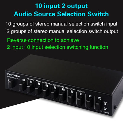 B059 10 In 2 Out / 2 In 10 Out 2-Way RCA Switch Audio Frequency Signal Select Shift Device Loudspeaker Box, B059